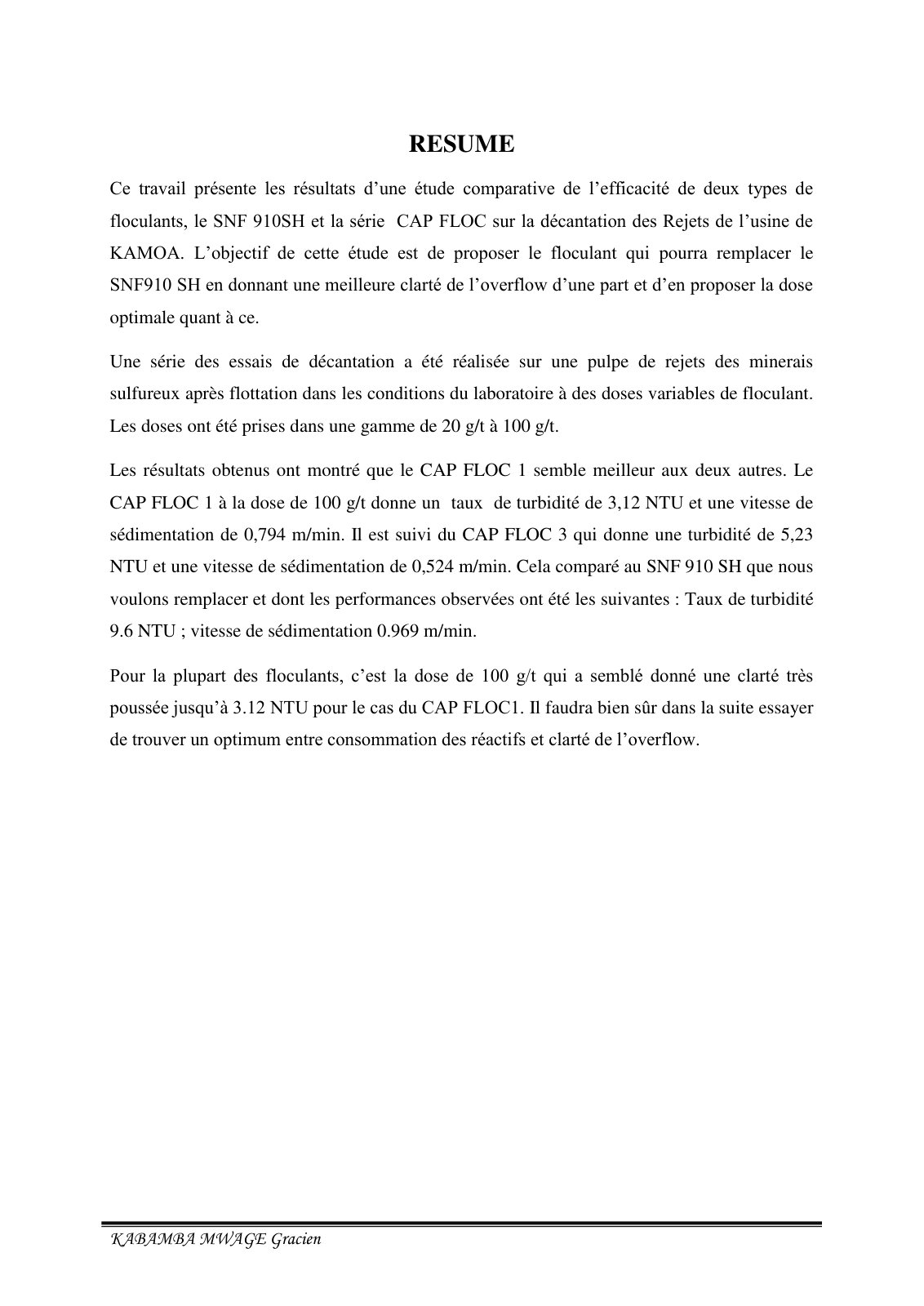 First page of TFC Gracien MWANGE Finale