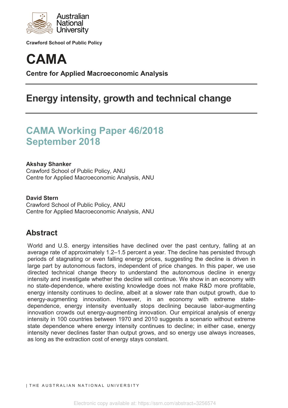 First page of Energy intensity, growth and technical change