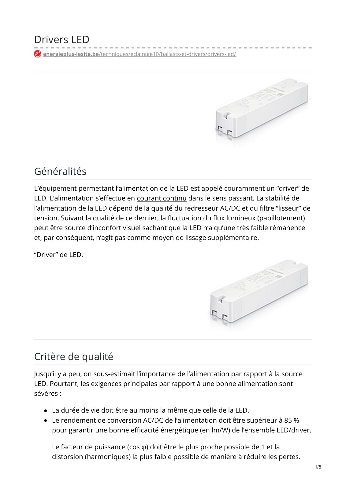 First page of drivers led