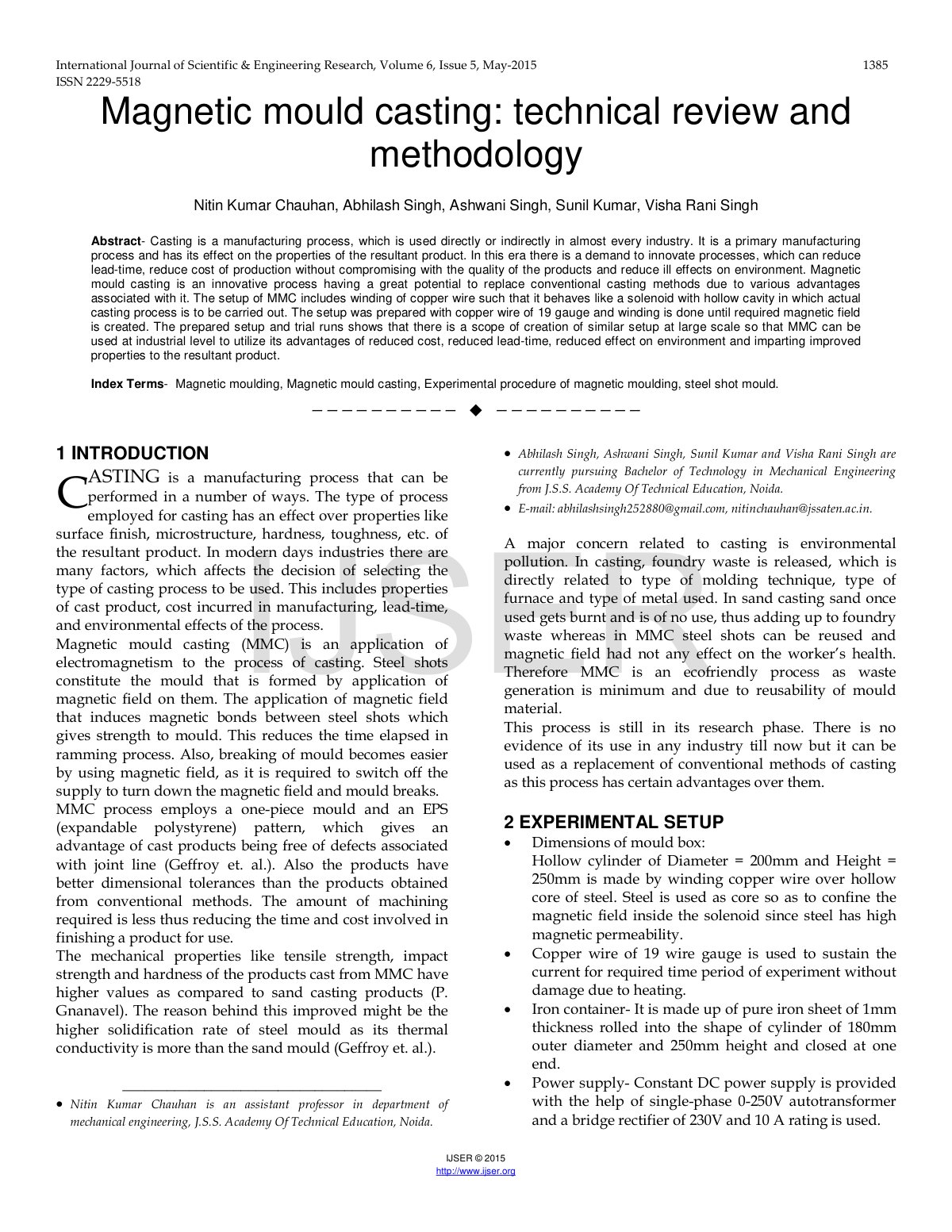 First page of Magnetic mould casting technical review