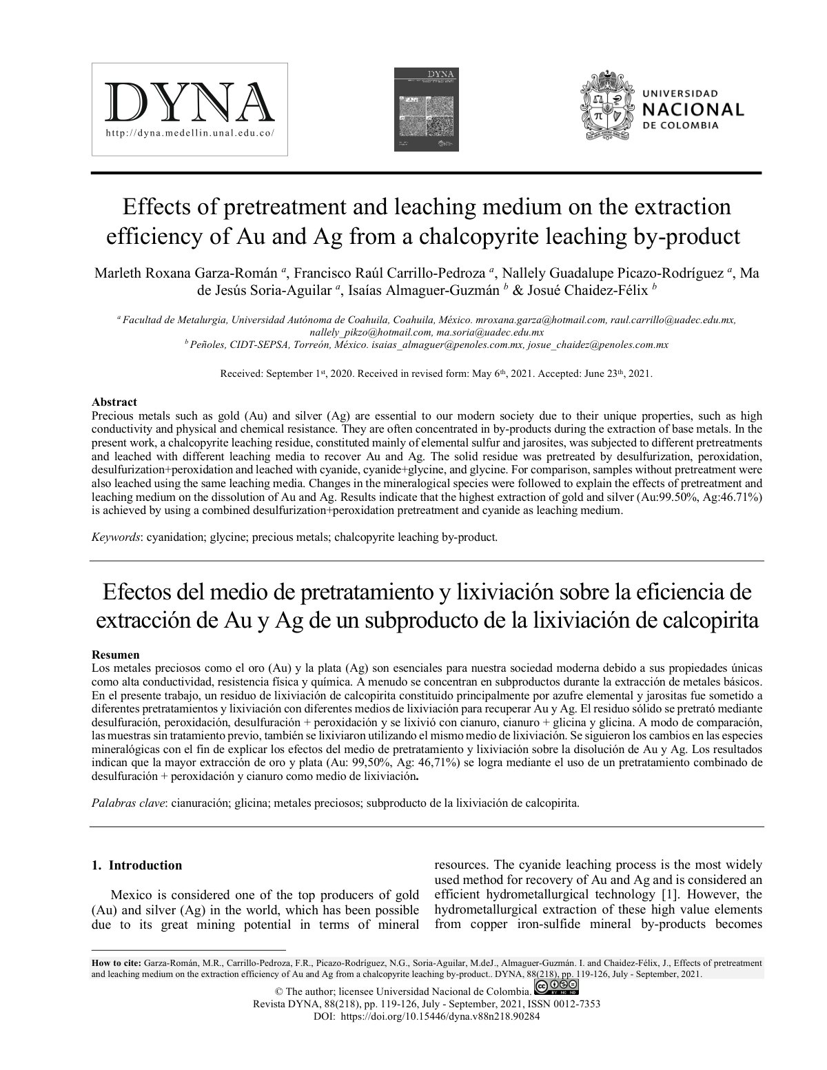 First page of Effects of pretreatment and leaching med