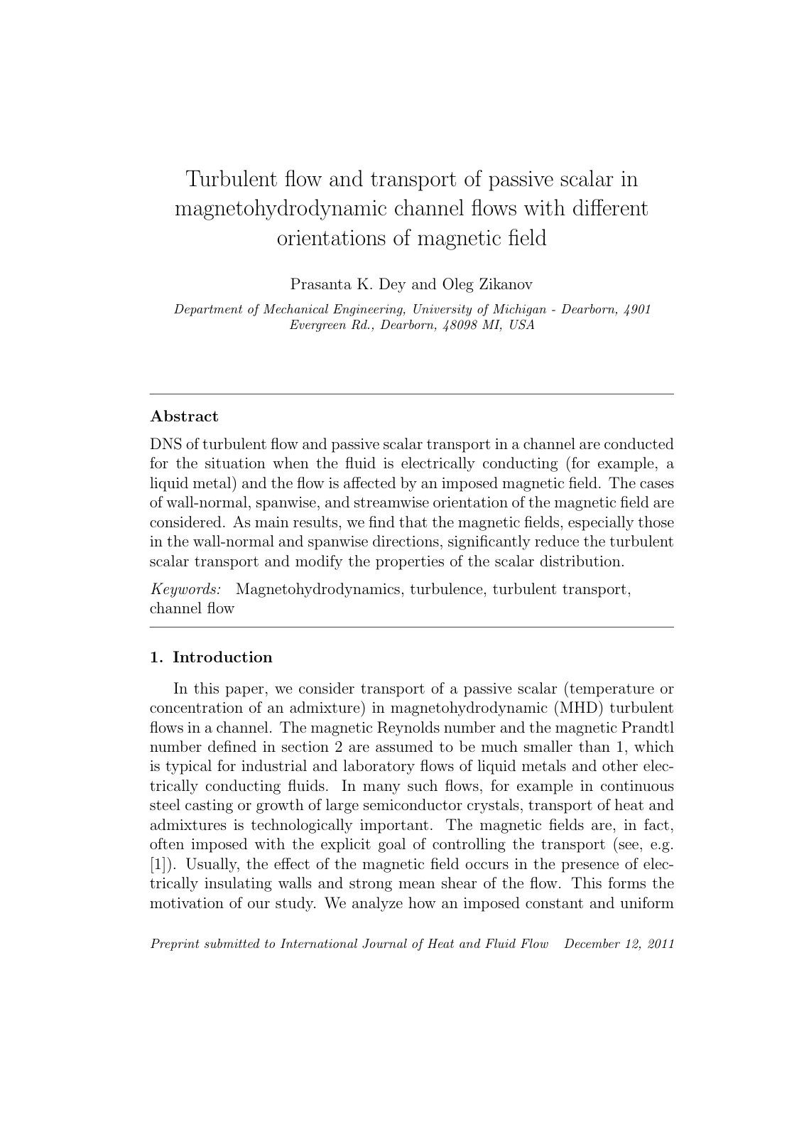 First page of Turbulence and transport of passive scal