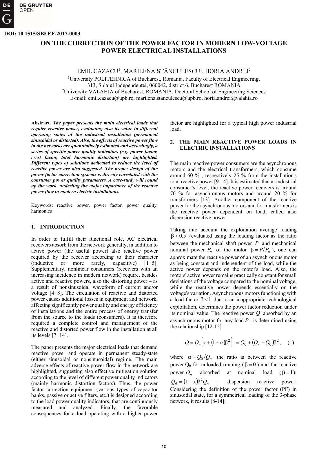 First page of ON THE CORRECTION OF THE POWER FACTOR IN MODERN LOW-VOLTAGE POWER ELECTRICAL INSTALLATIONS