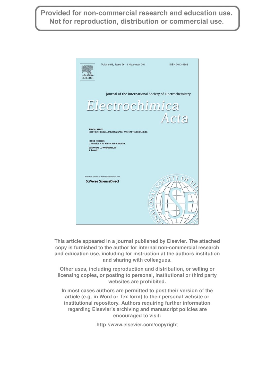 First page of Sensing electrochemical activity in polymer coated metals during the early stages of coating degradation–Effect of the polarization of the substrate