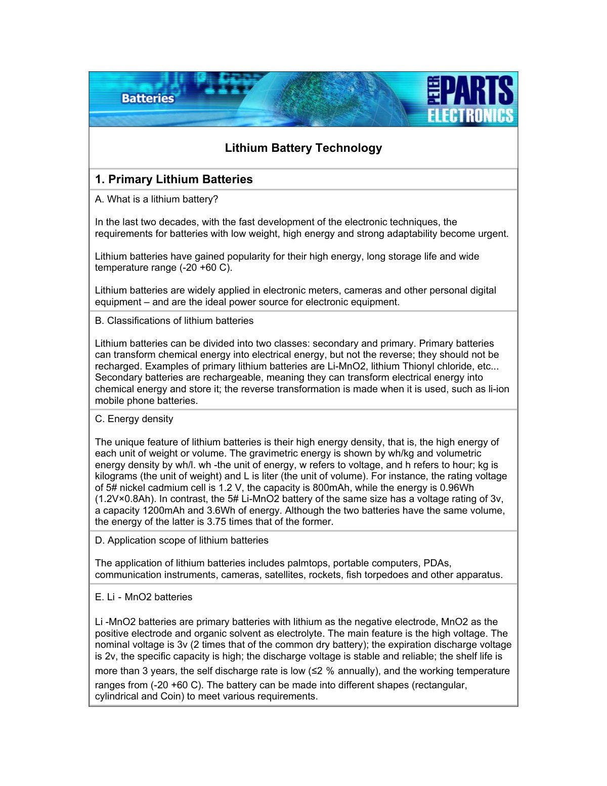 First page of Lithium Battery Technology