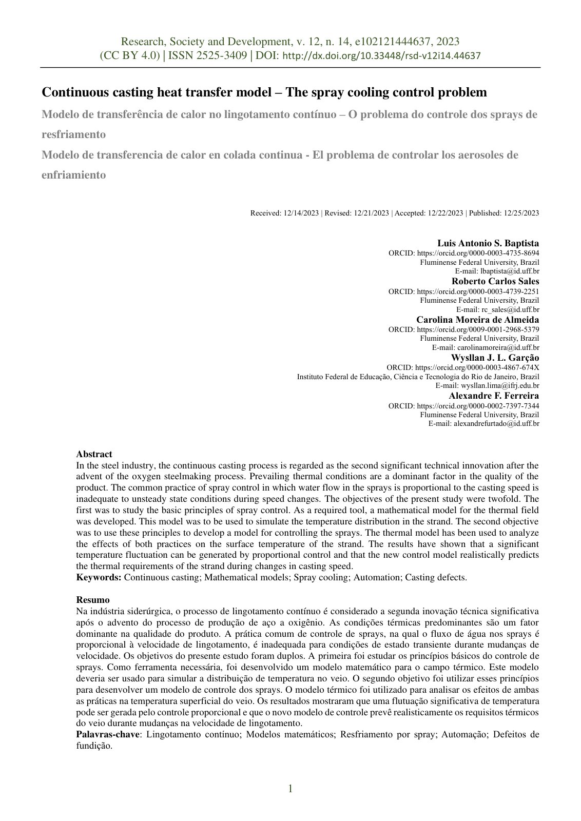 First page of Continuous casting heat transfer model T