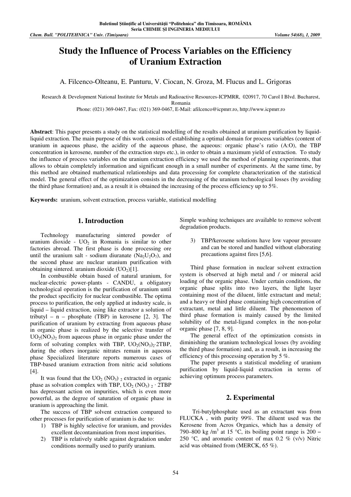 First page of Study the Influence of Process Variables