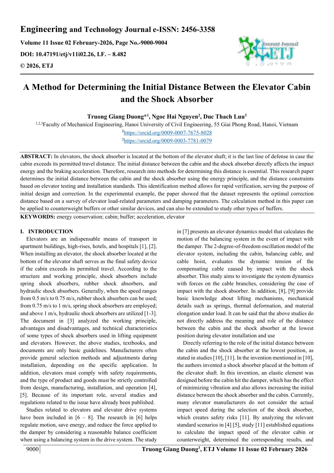 First page of A Method for Determining the Initial Distance Between the Elevator Cabin  and the Shock Absorber  