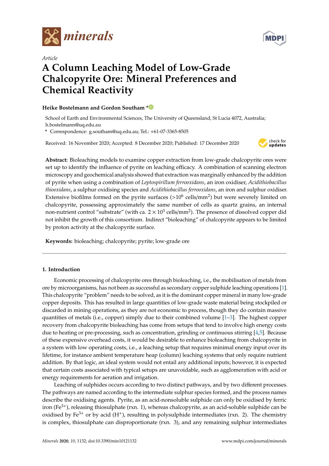 First page of A Column Leaching Model of Low Grade Cha