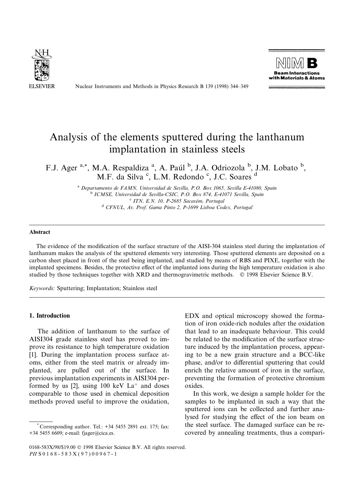First page of Analysis of the elements sputtered durin