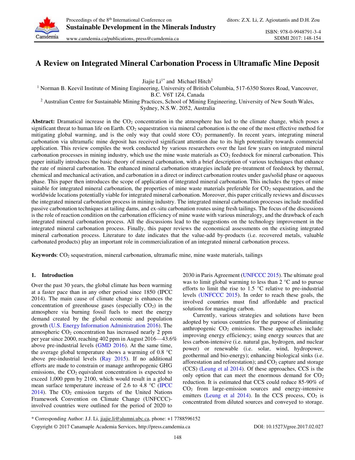 First page of A Review on Integrated Mineral Carbonati