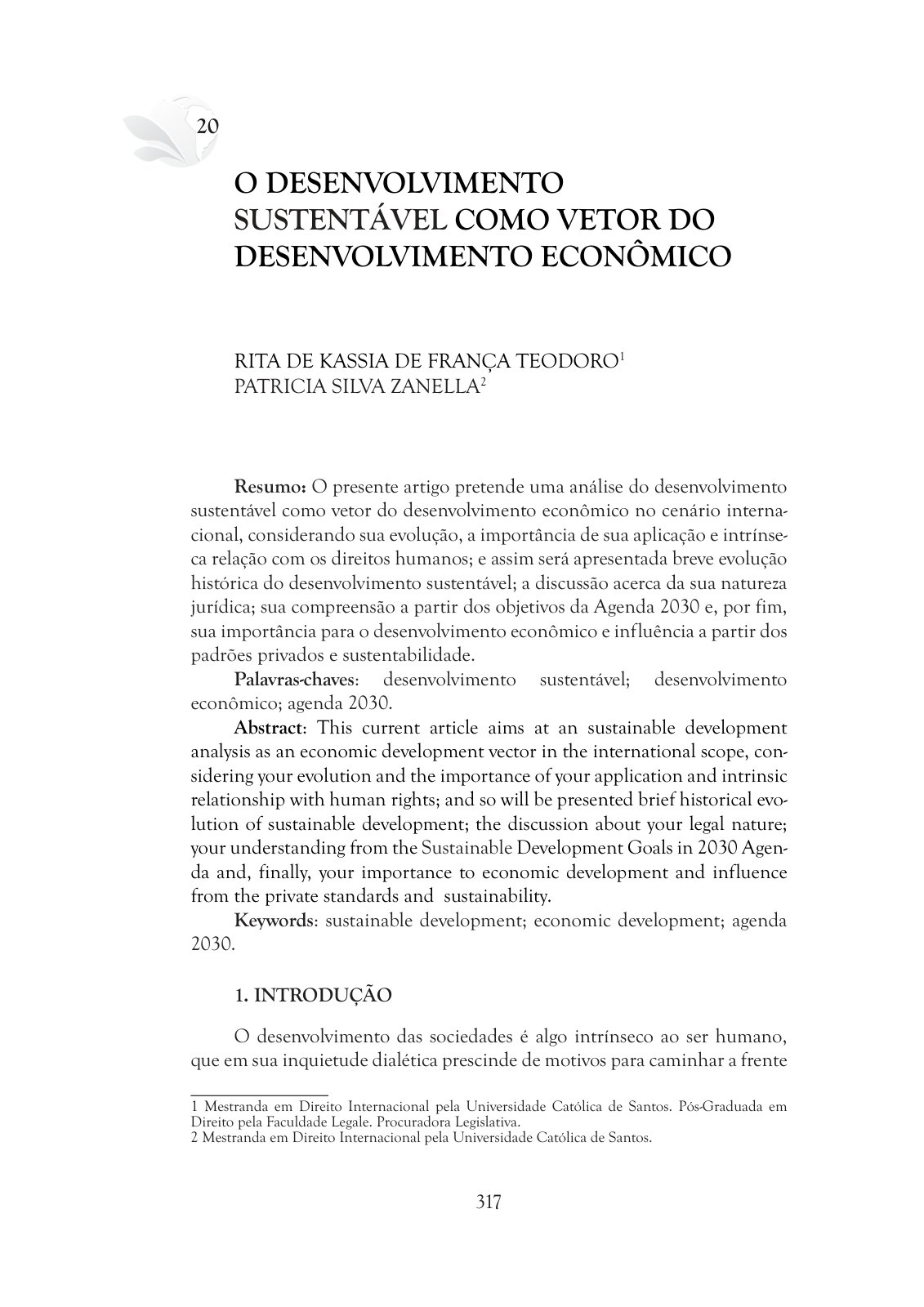 First page of O DESENVOLVIMENTO SUSTENTAVEL COMO VETOR
