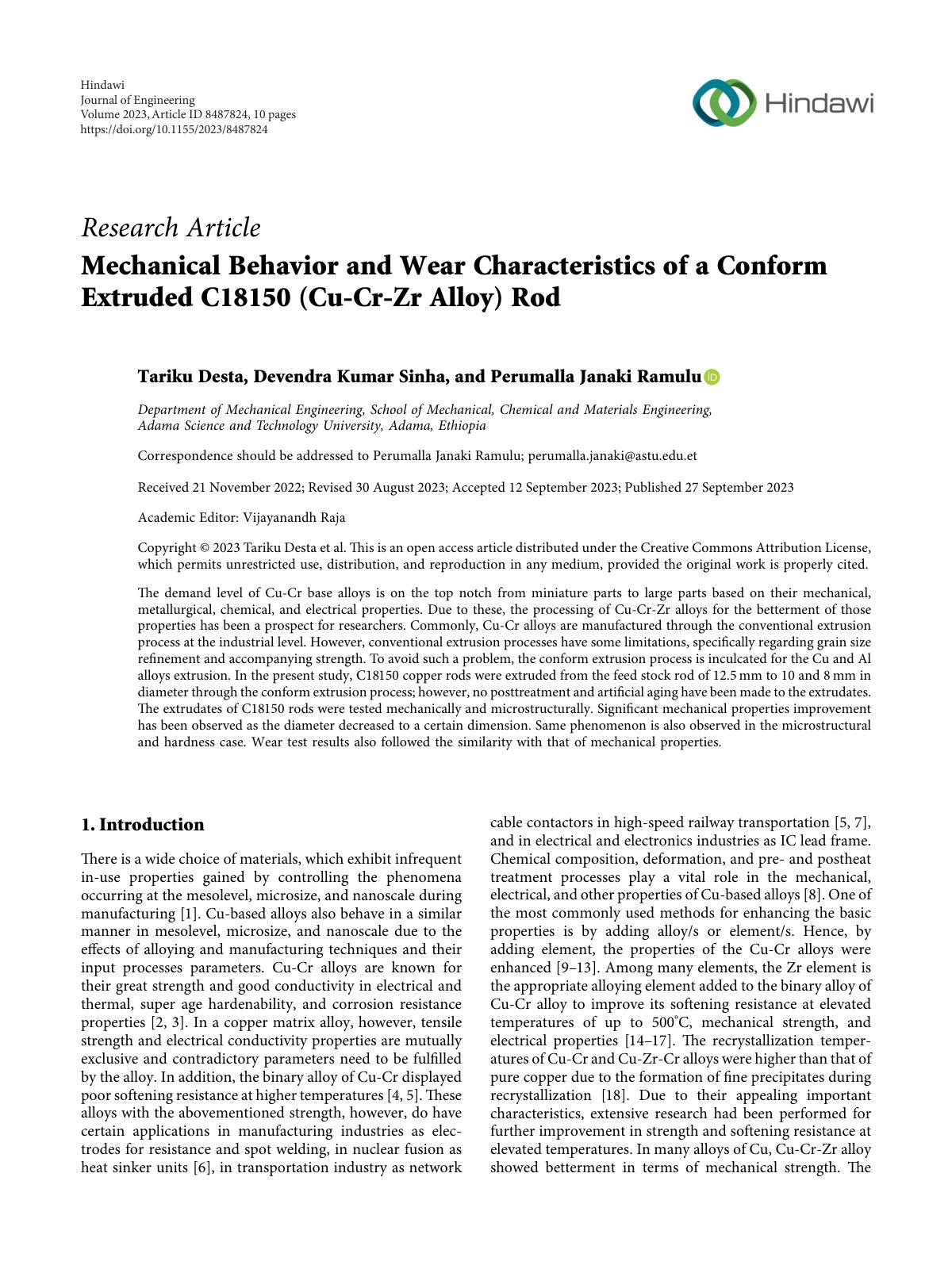First page of Mechanical Behavior and Wear Characteris