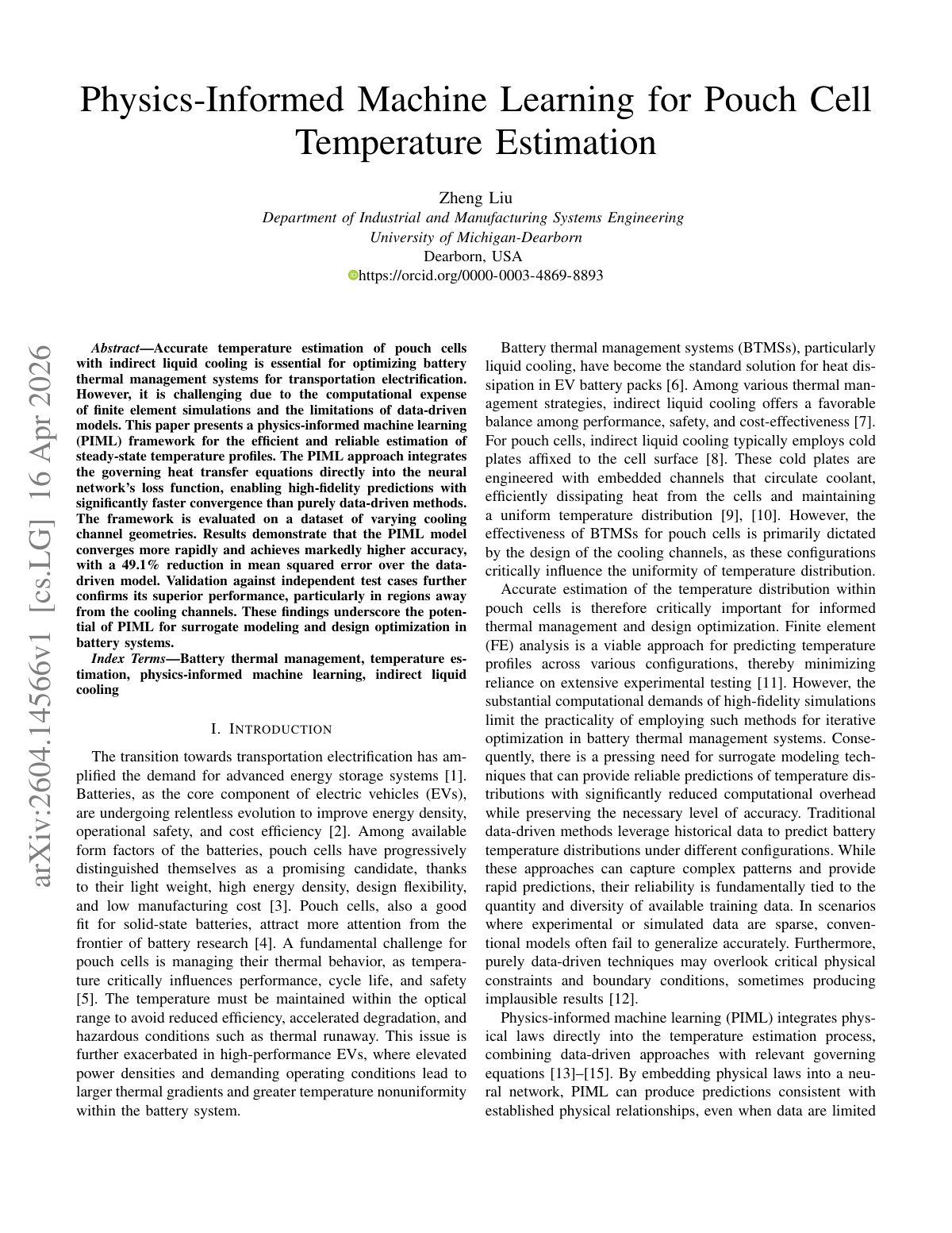 First page of Physics-Informed Machine Learning for Pouch Cell Temperature Estimation