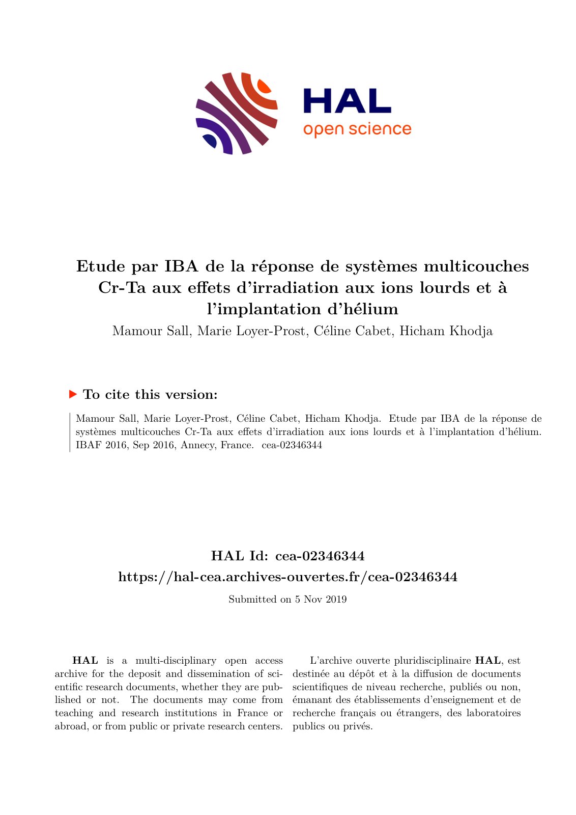 First page of Etude par IBA de la reponse de systemes