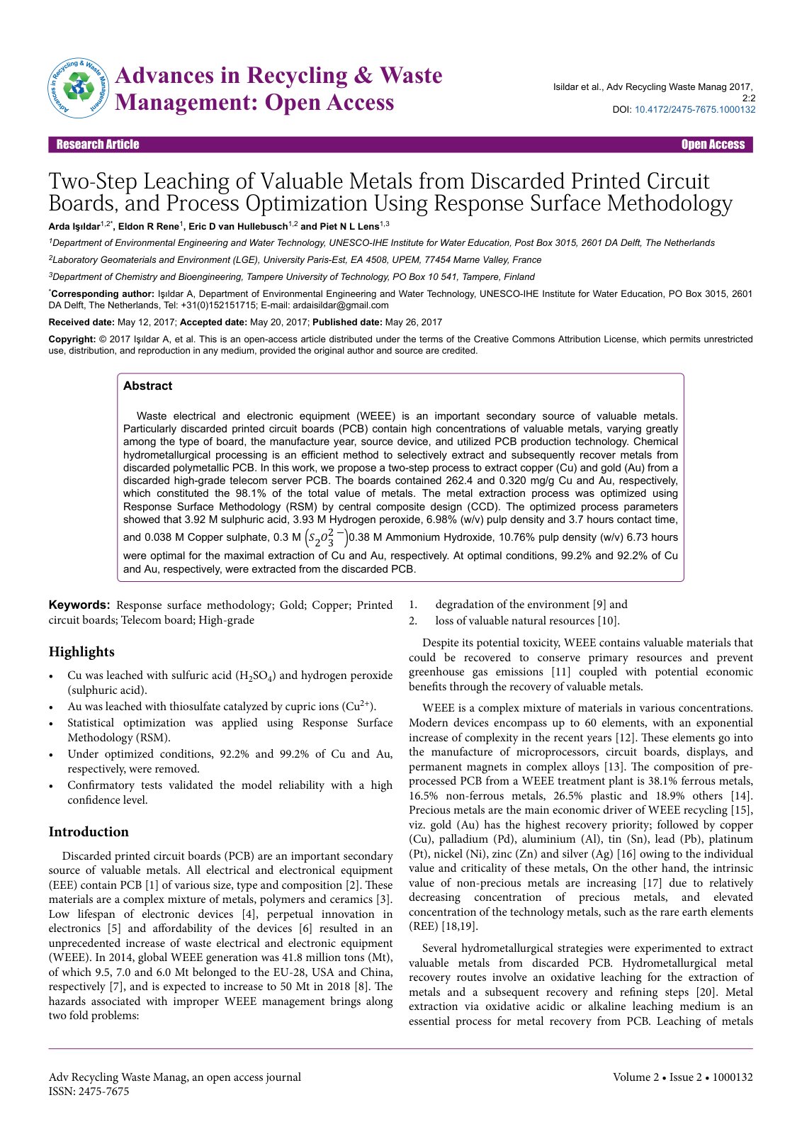 First page of Two Step Leaching of Valuable Metals fro