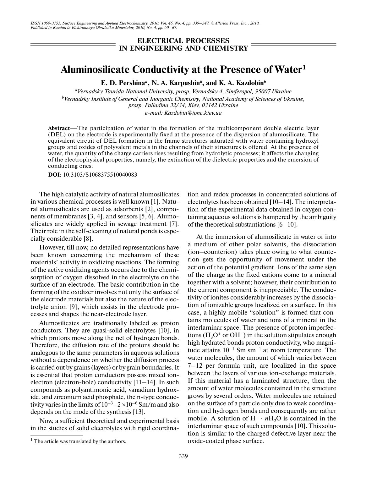 First page of Aluminosilicate conductivity at the pres