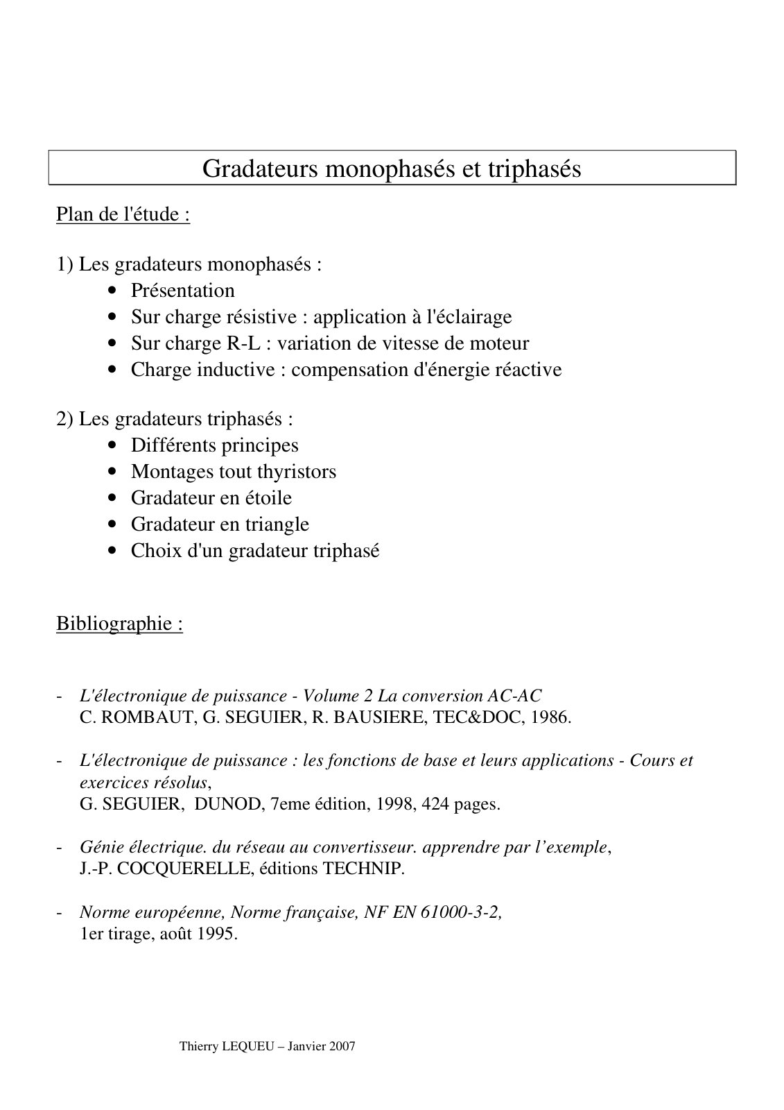 First page of Gradateurs monophasés et triphasés