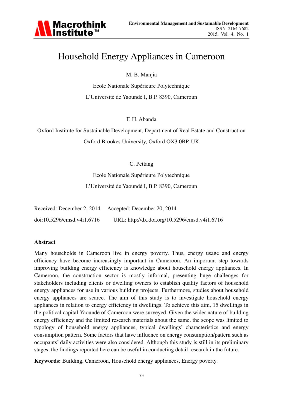 First page of Household Energy Appliances in Cameroon