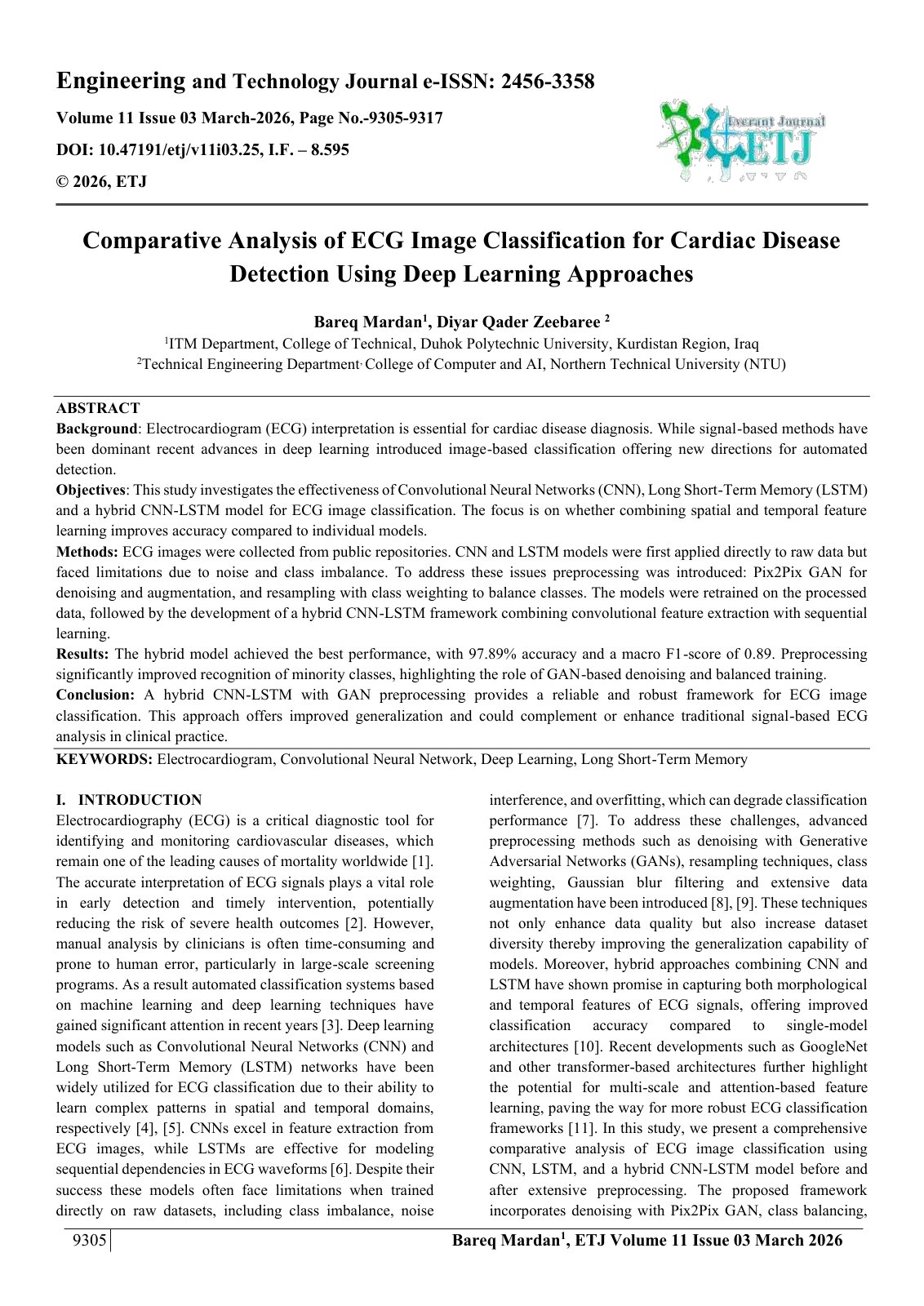 First page of Comparative Analysis of ECG Image Classification for Cardiac Disease  Detection Using Deep Learning Approaches