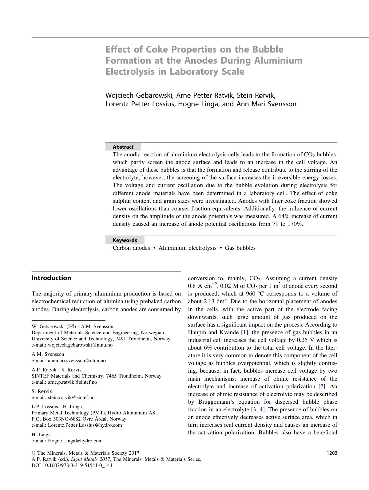First page of Effect of Coke Properties on the Bubble
