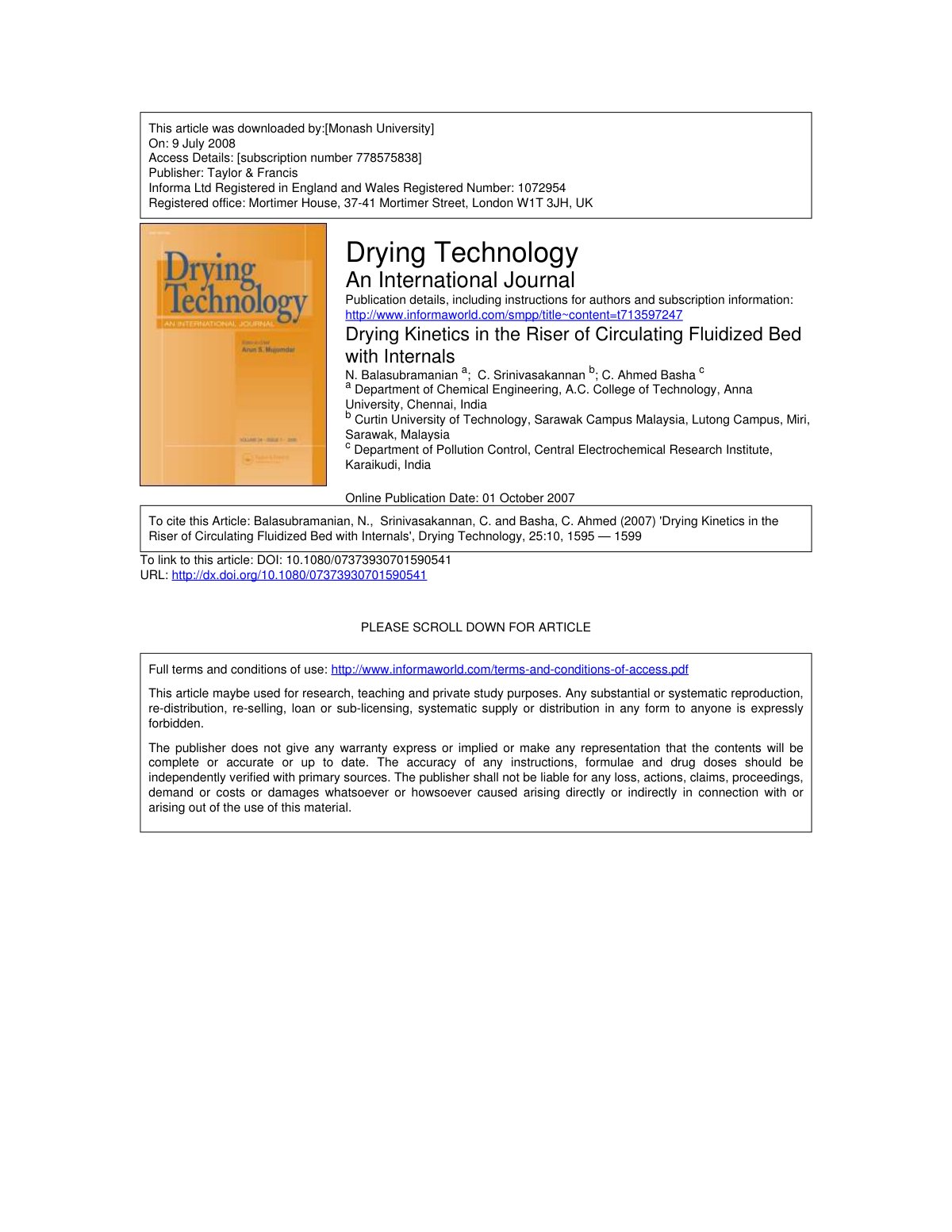 First page of Drying Kinetics in the Riser of Circulat