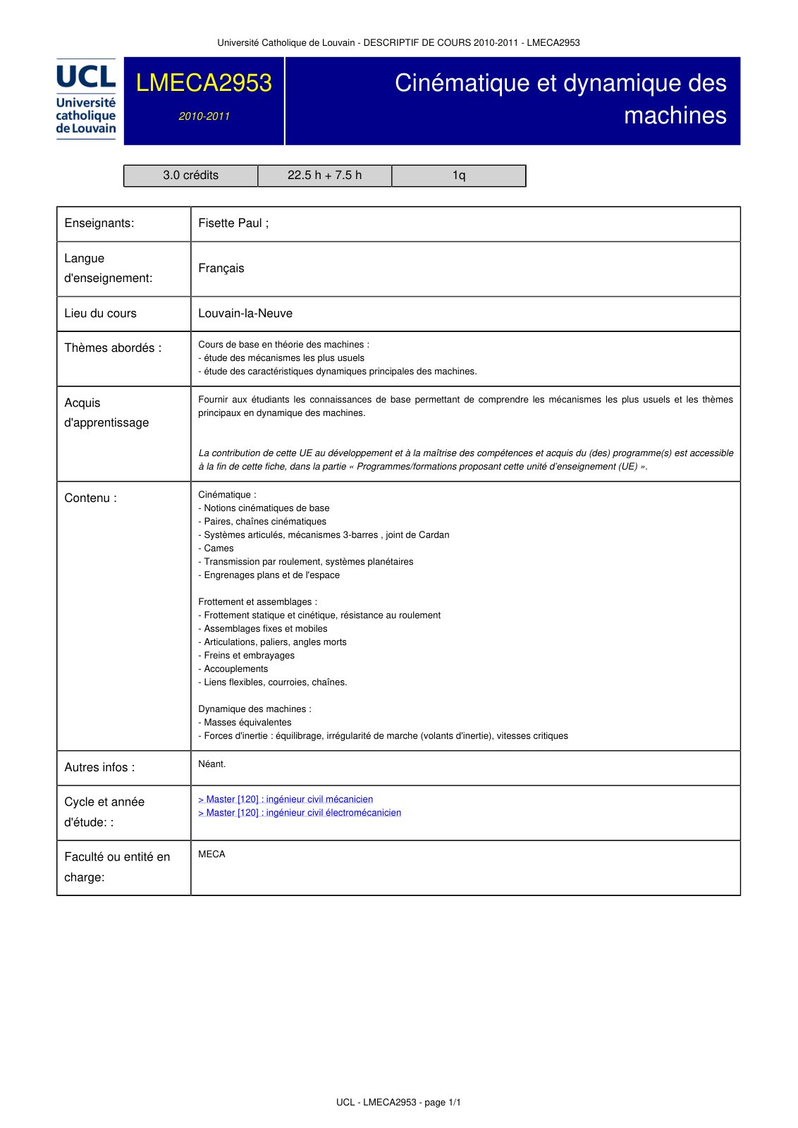 First page of cours 2010 LMECA2953