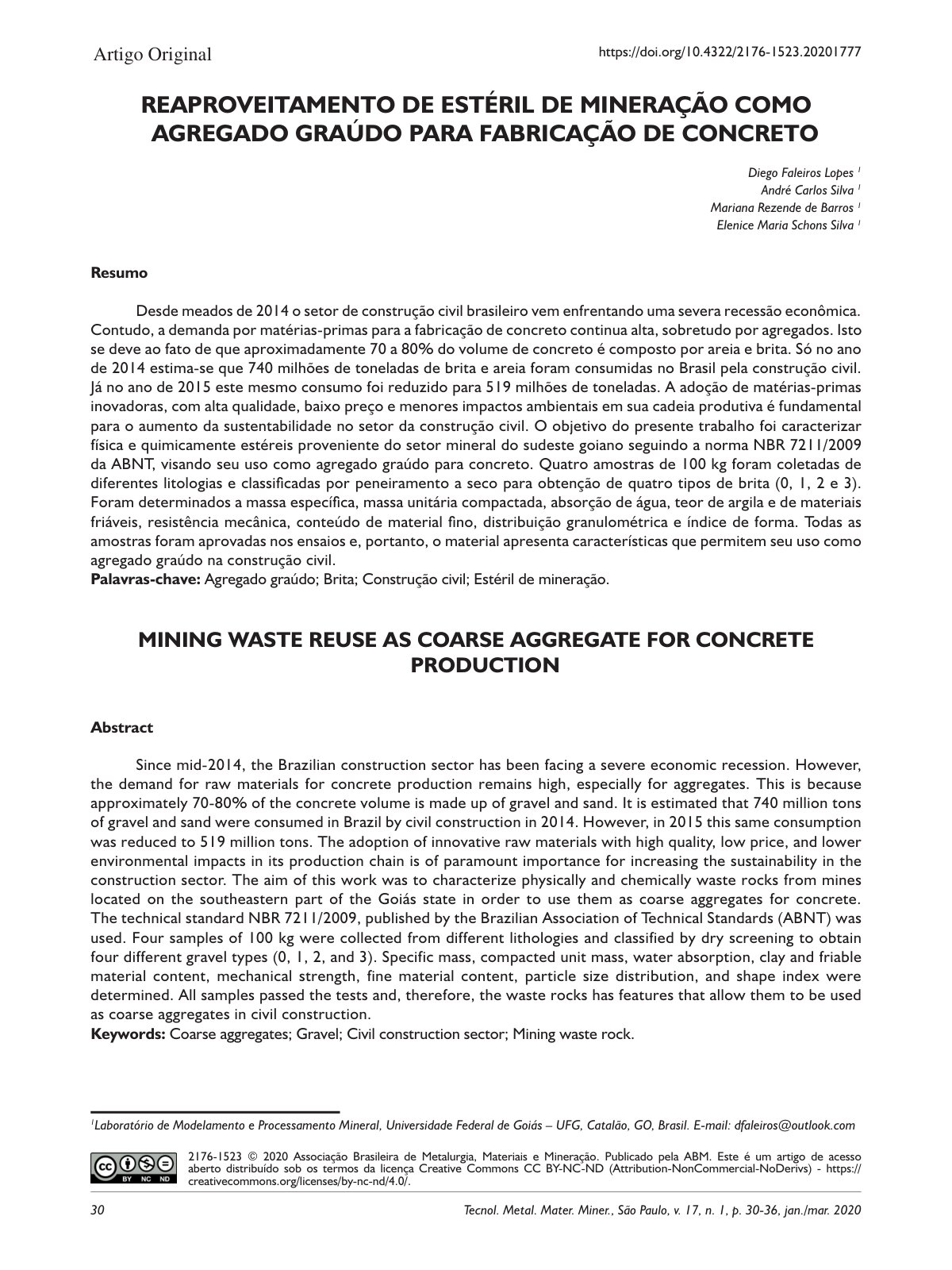 First page of Reaproveitamento De Esteril De Mineracao