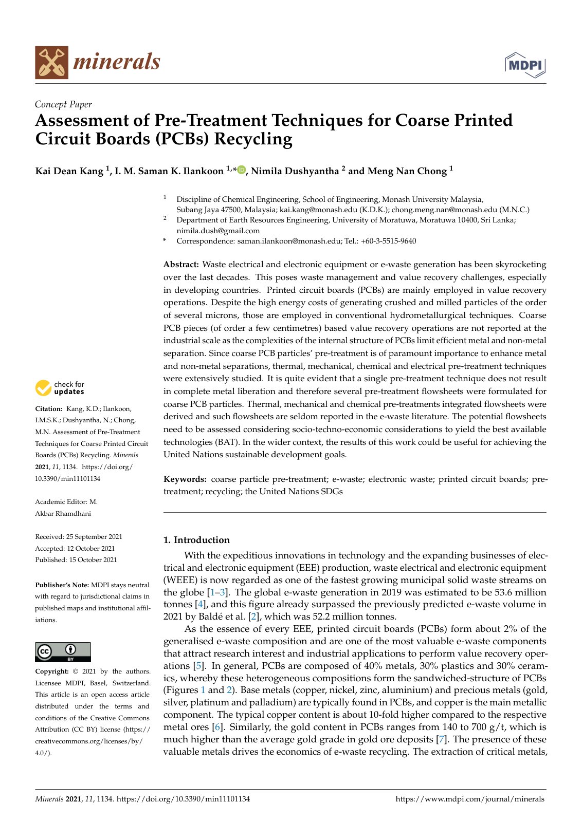 First page of Assessment of Pre Treatment Techniques f