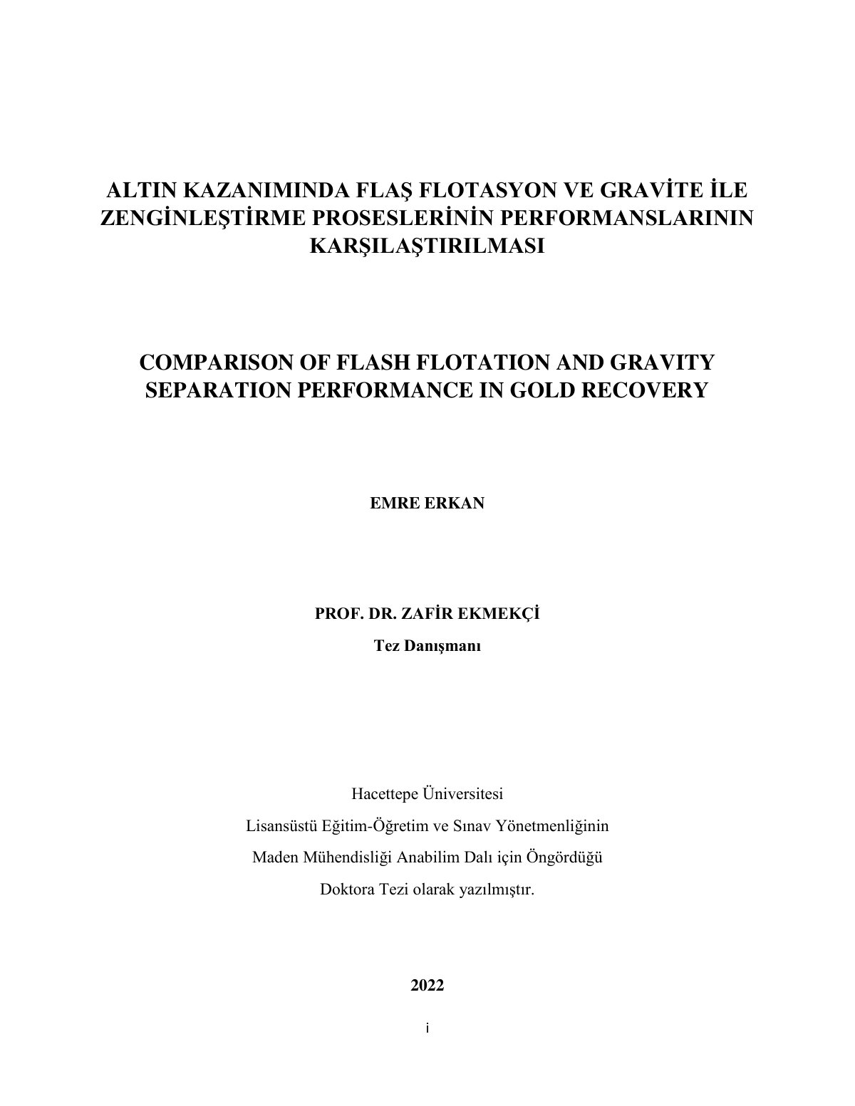 First page of ALTIN KAZANIMINDA FLAŞ FLOTASYON VE GRAVİTE İLE
