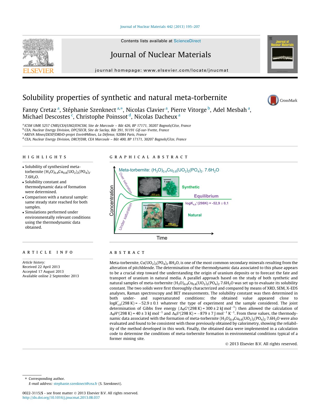 First page of Solubility properties of synthetic and natural meta-torbernite