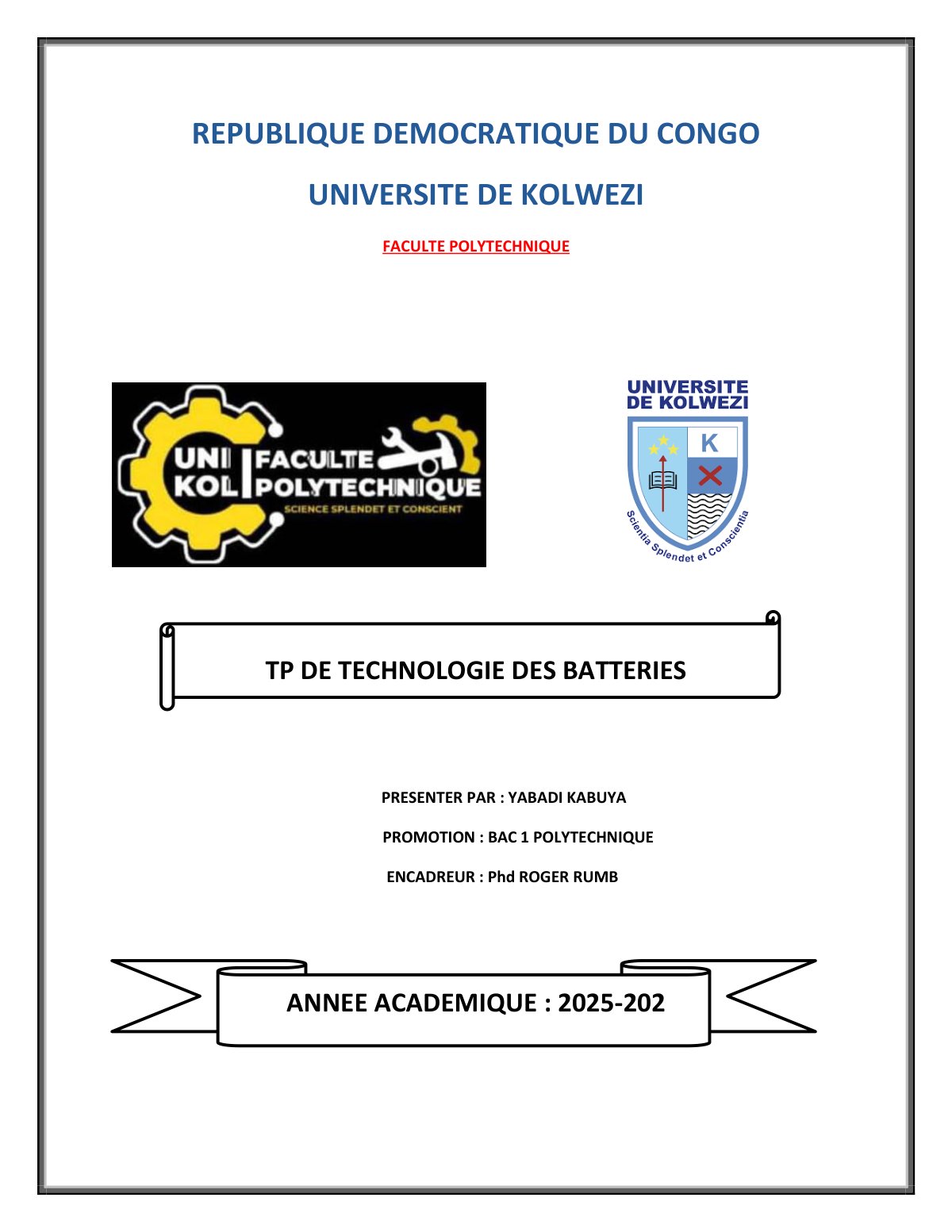 First page of TP DE TECHNOLOGIE DES BATTERIES
