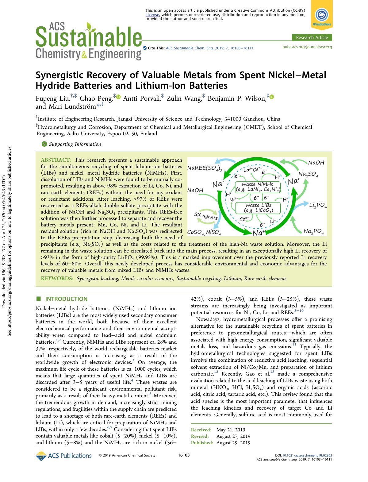 First page of Synergistic Recovery of Valuable Metals