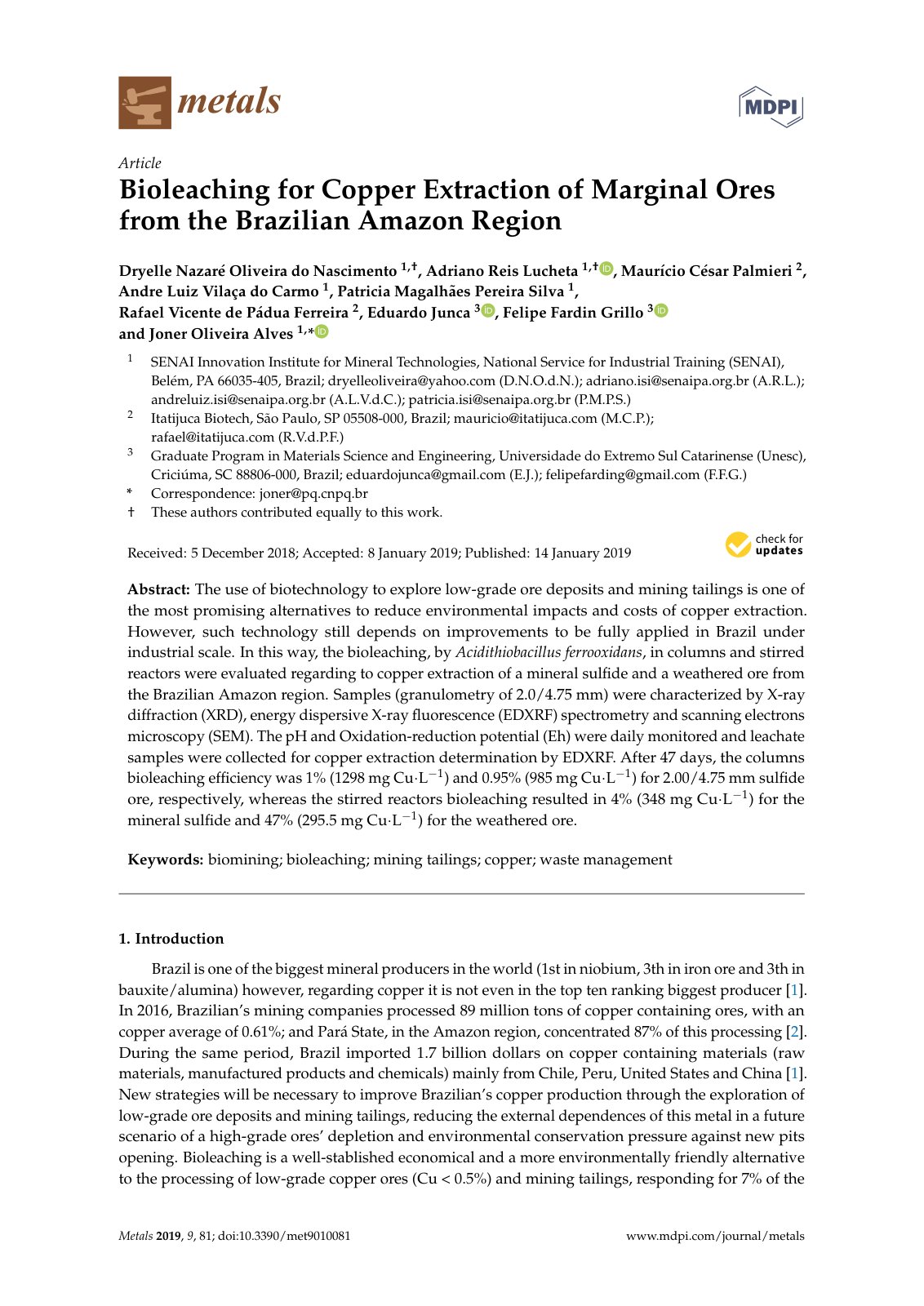 First page of Bioleaching for Copper Extraction of Mar