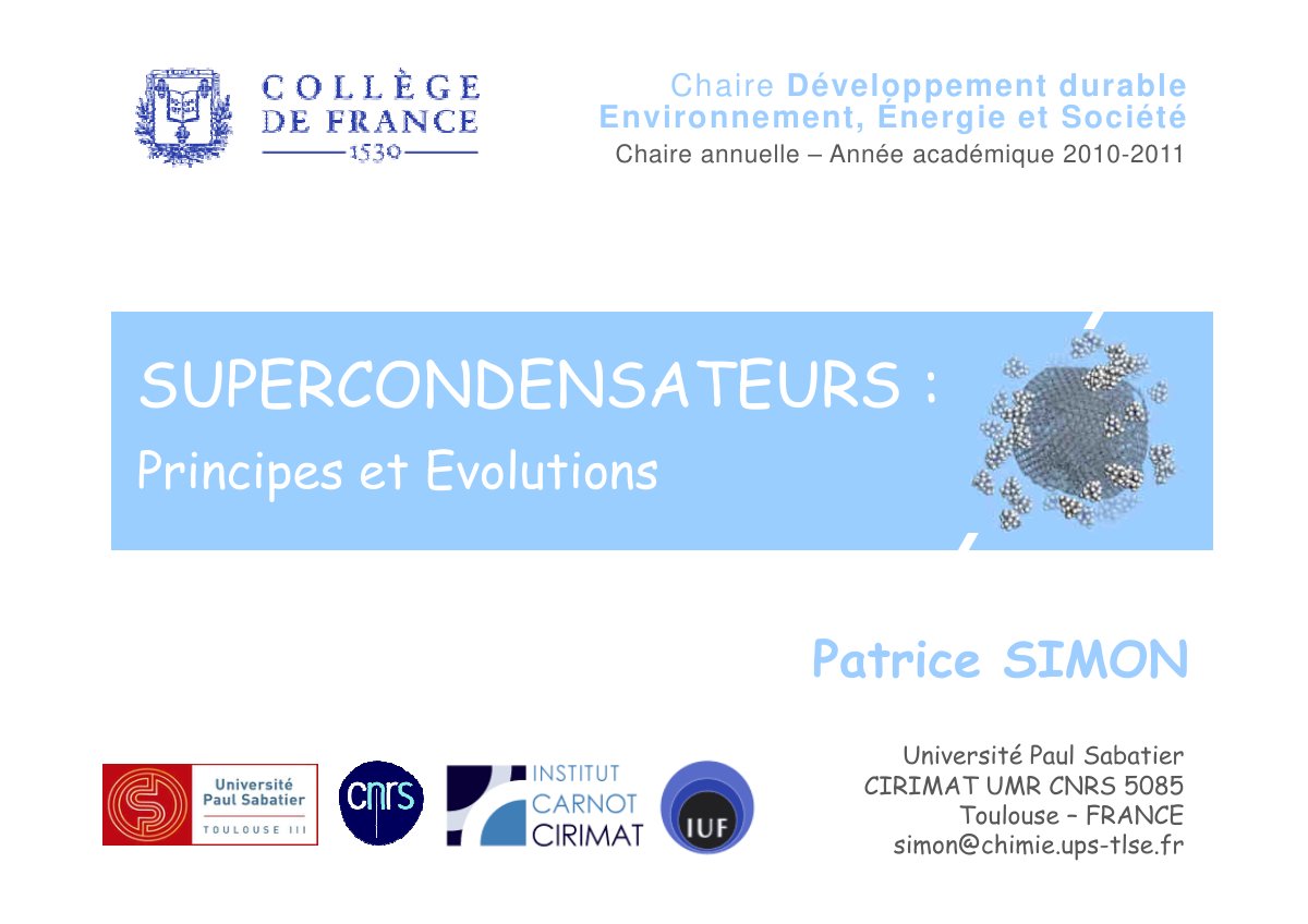 First page of supercondensateurs principes evolutions
