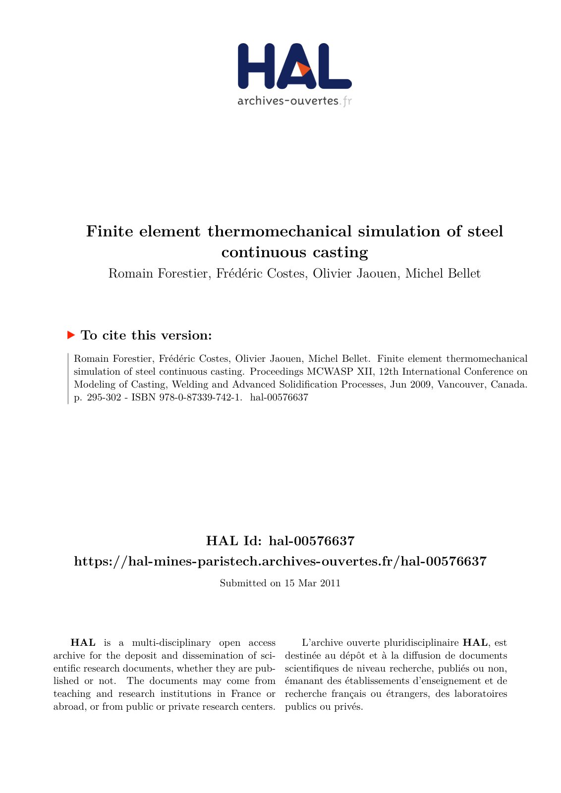 First page of Finite element thermomechanical simulati