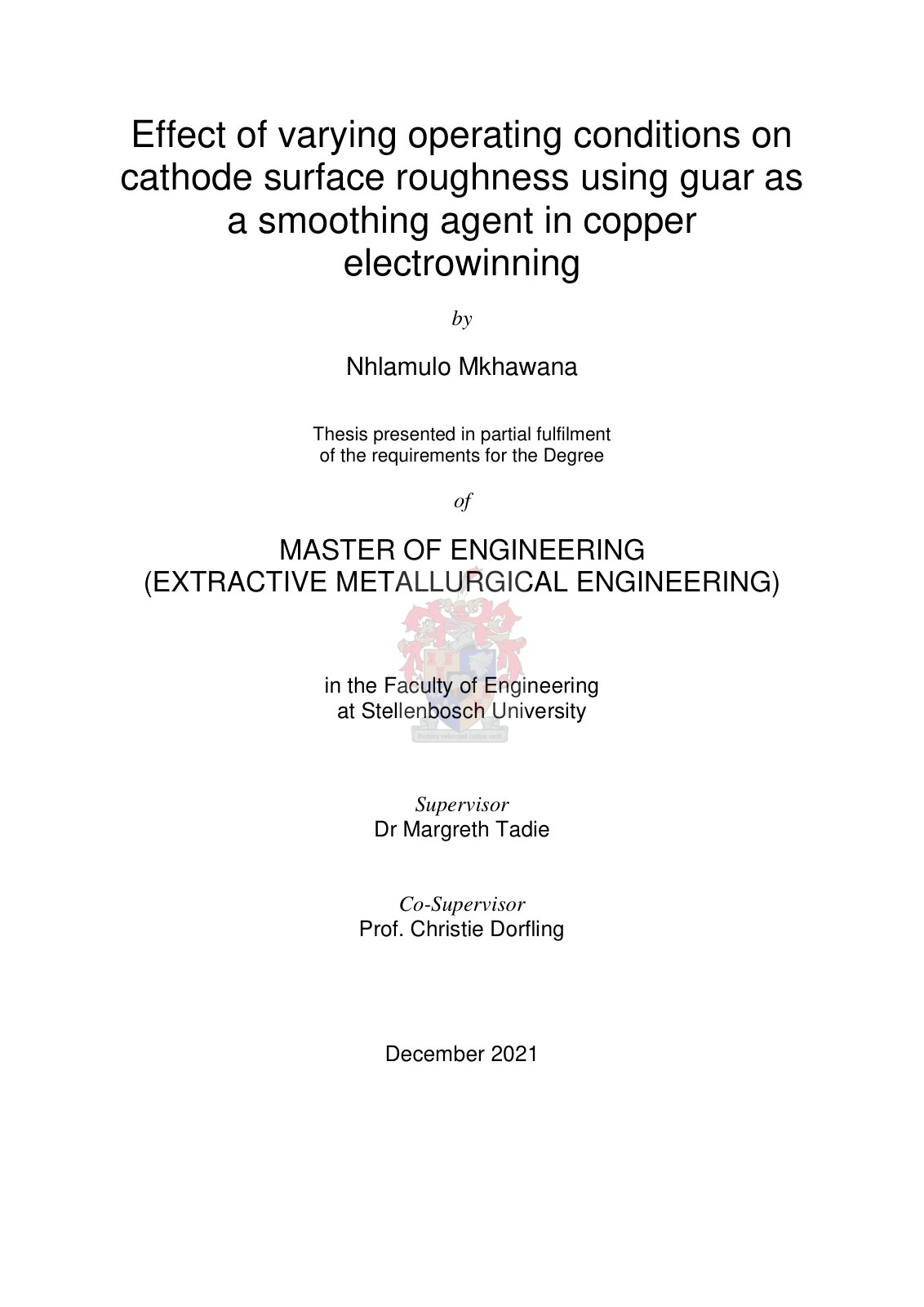 First page of Effect of varying operating conditions on cathode surface roughness using guar as a smoothing agent in copper electrowinning