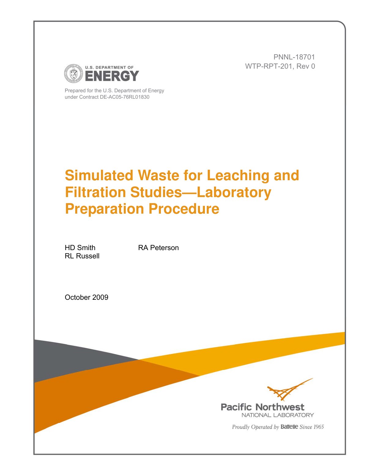 First page of Simulated Waste for Leaching and Filtrat