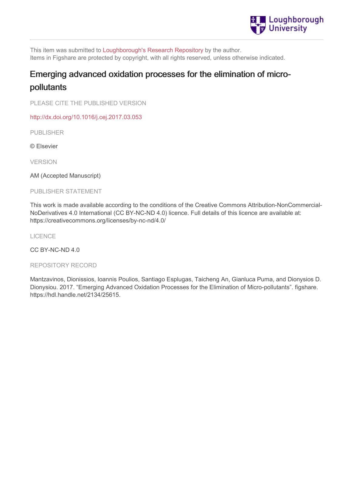 First page of Emerging advanced oxidation processes fo