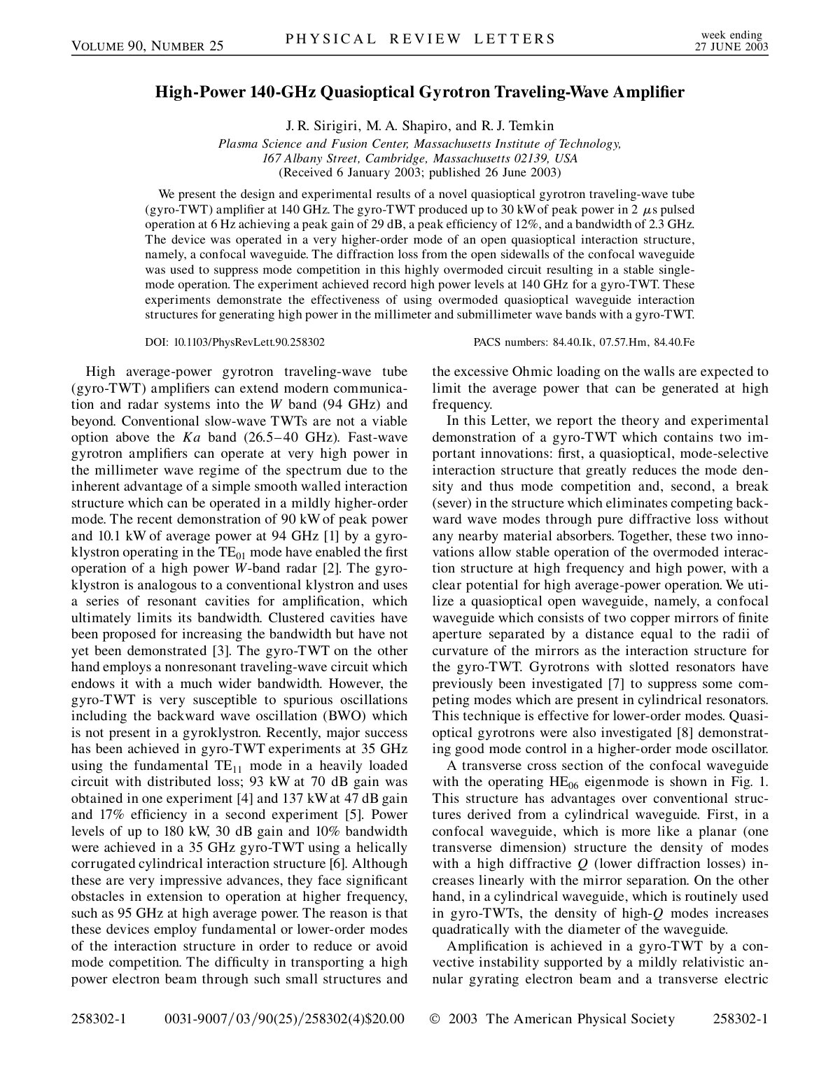 First page of High Power 140 GHz Quasioptical Gyrotron