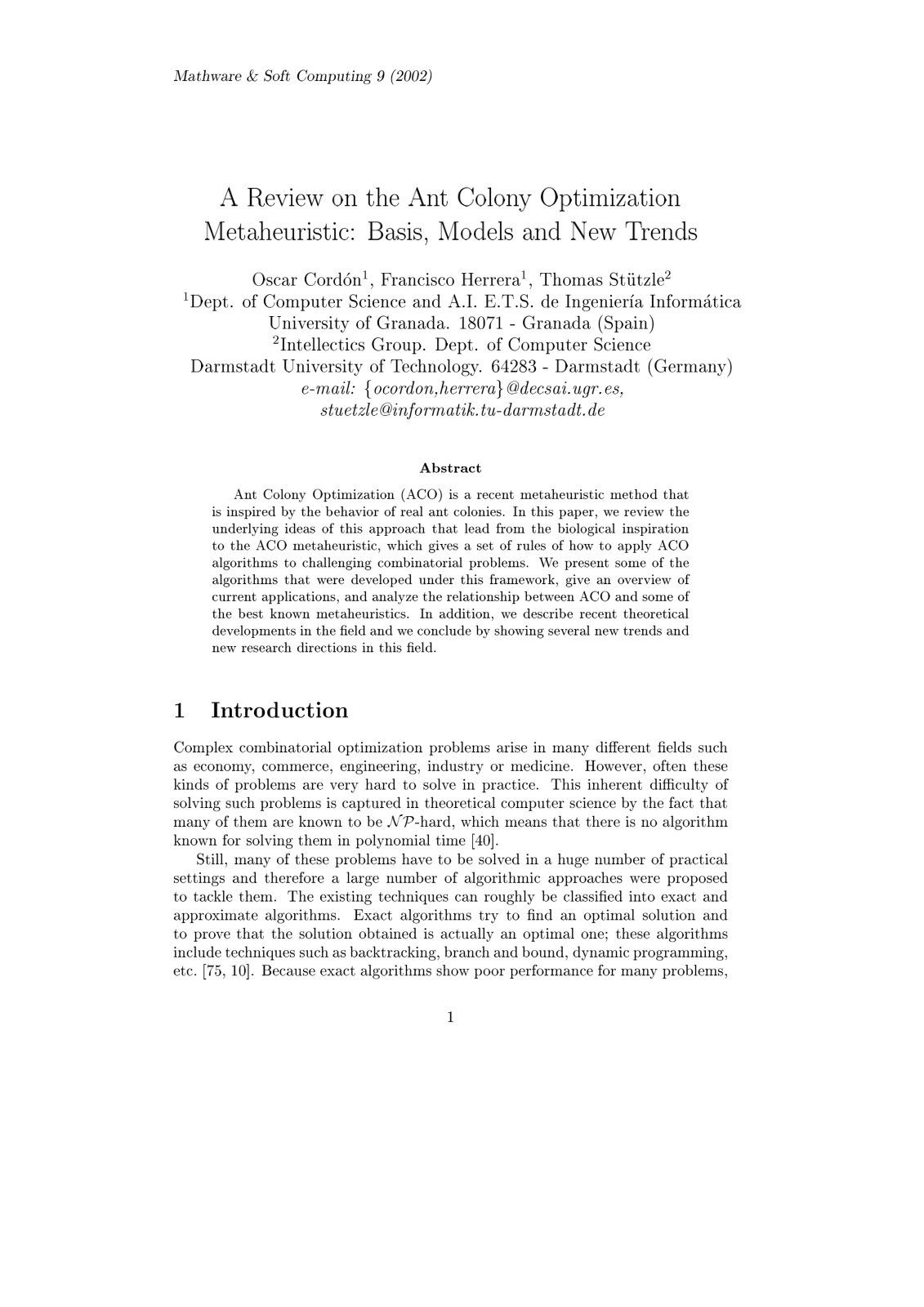 First page of A review on the ant colony optimization