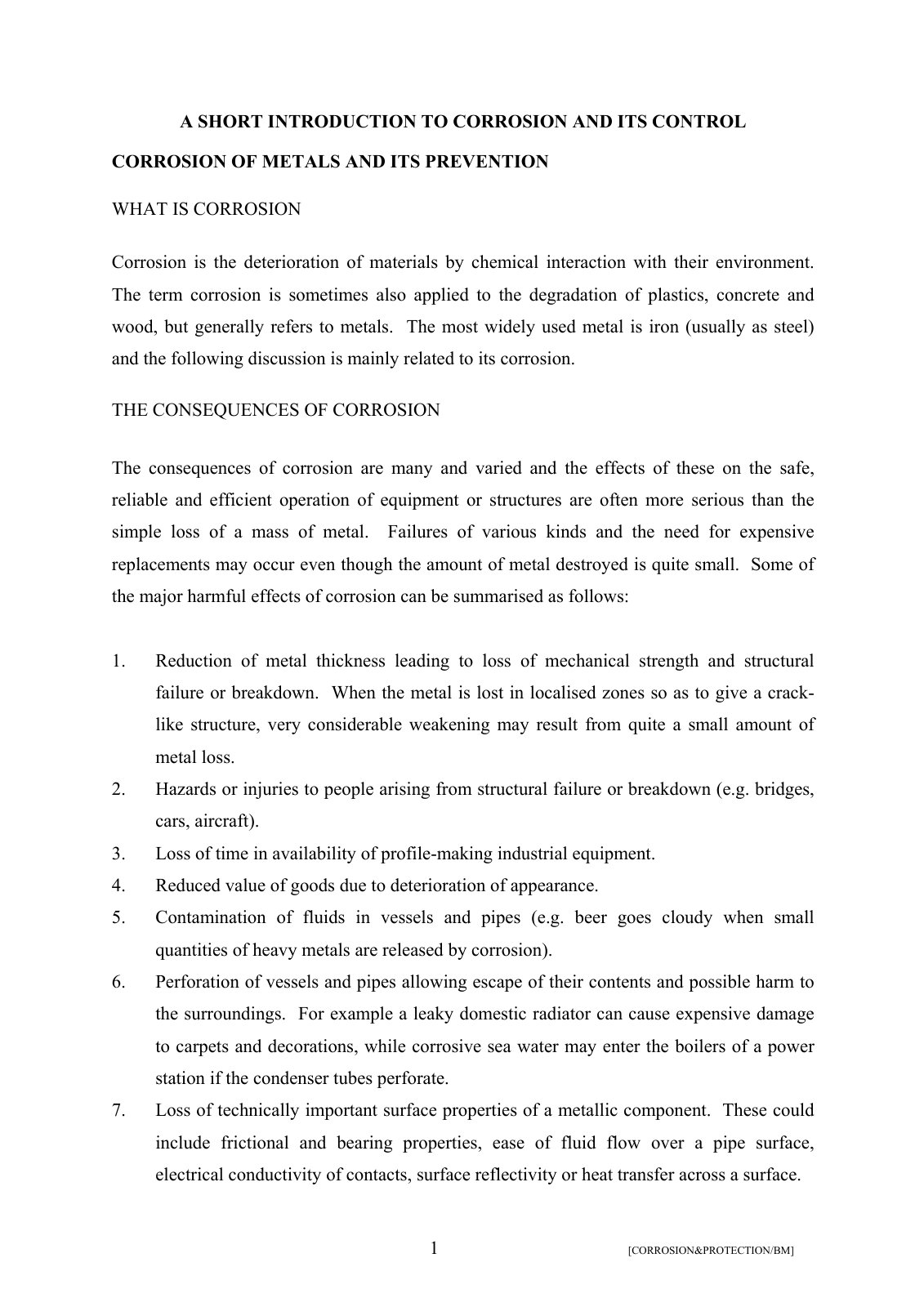 First page of basics of corrosion control