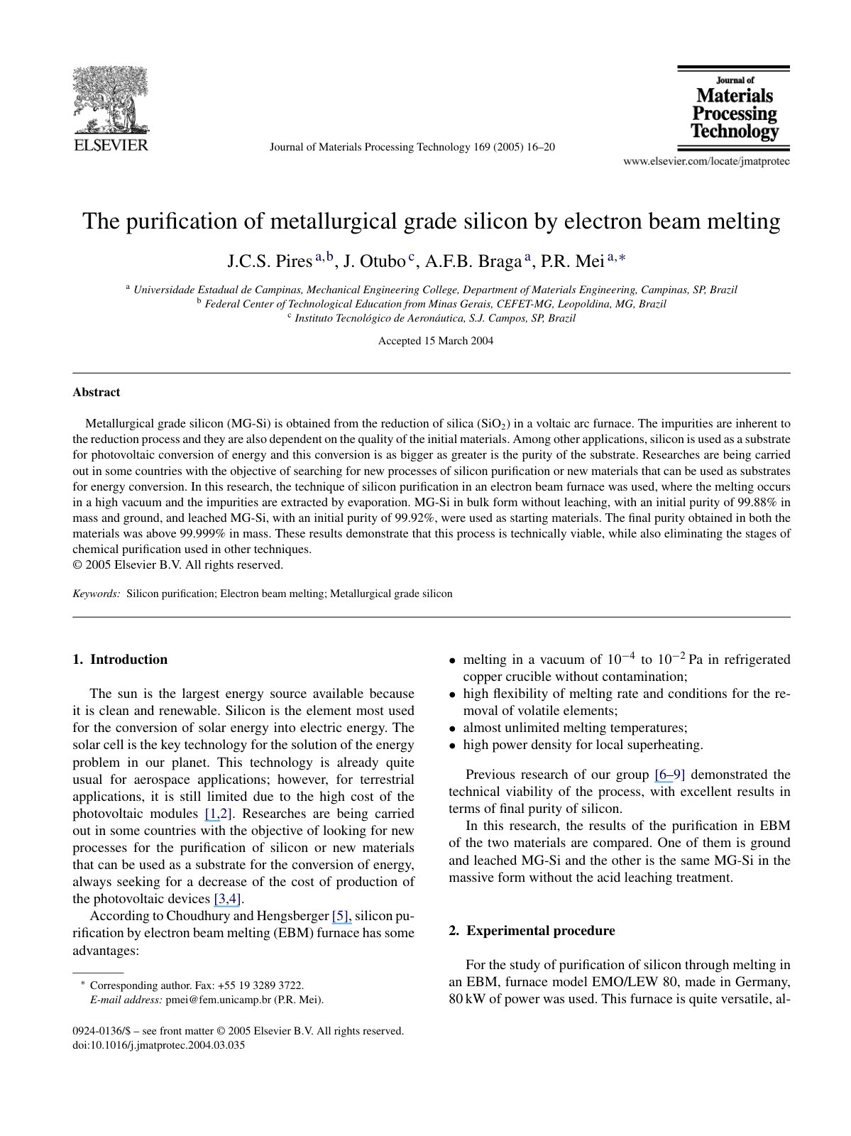 First page of The purification of metallurgical grade