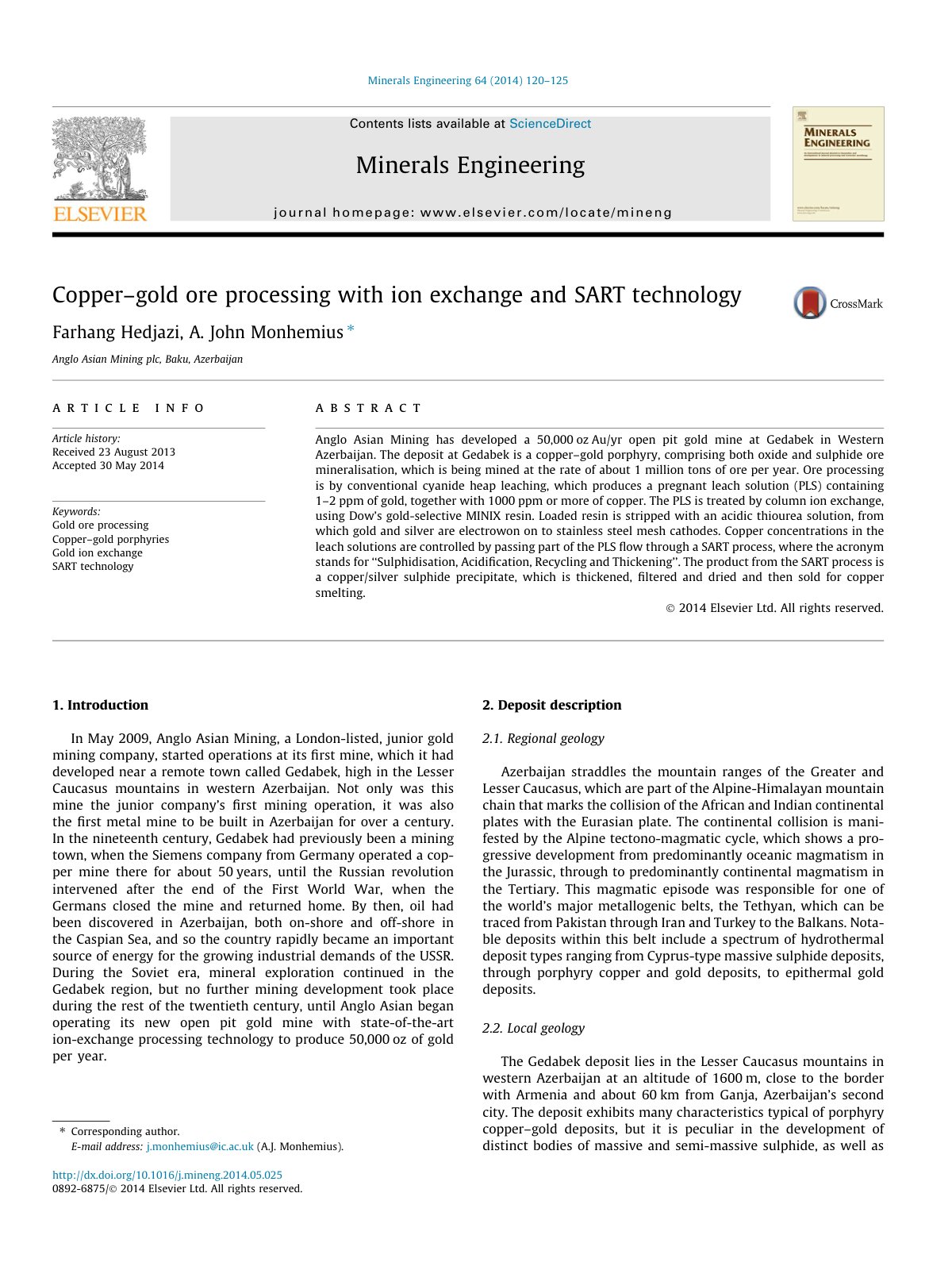 First page of Copper gold ore processing with ion exch