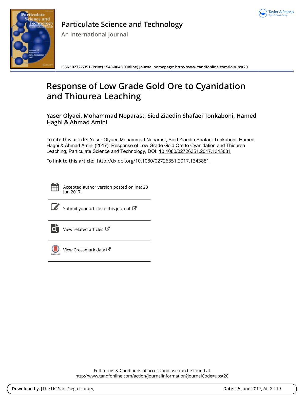 First page of Response of low grade gold ore to cyanid