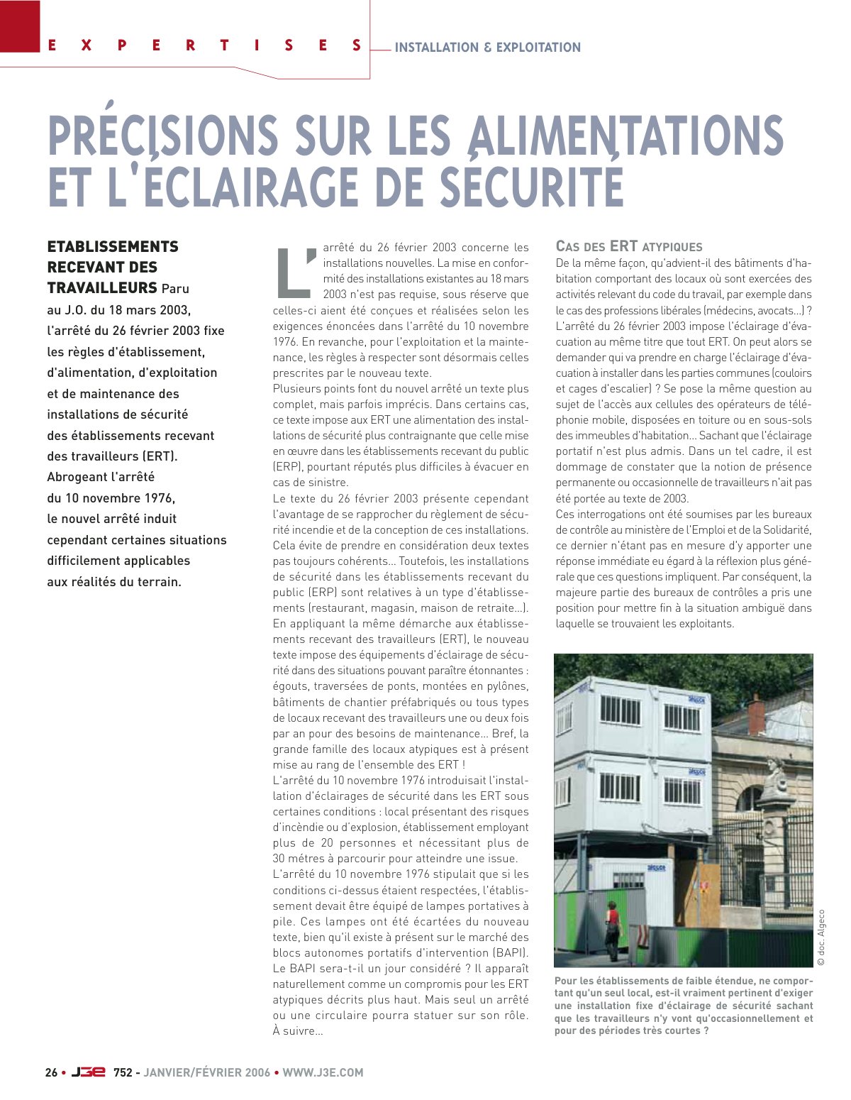 First page of j3e eclairage securite