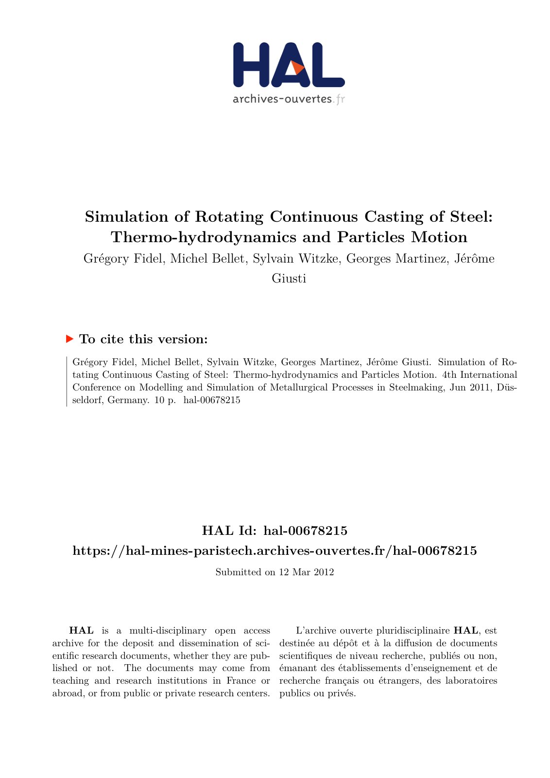 First page of Simulation of Rotating Continuous Castin