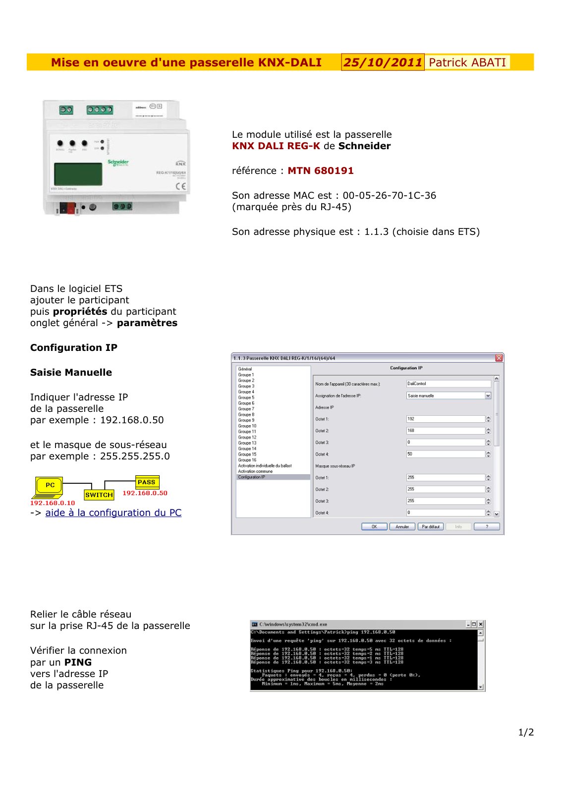 First page of passerelle knx dali