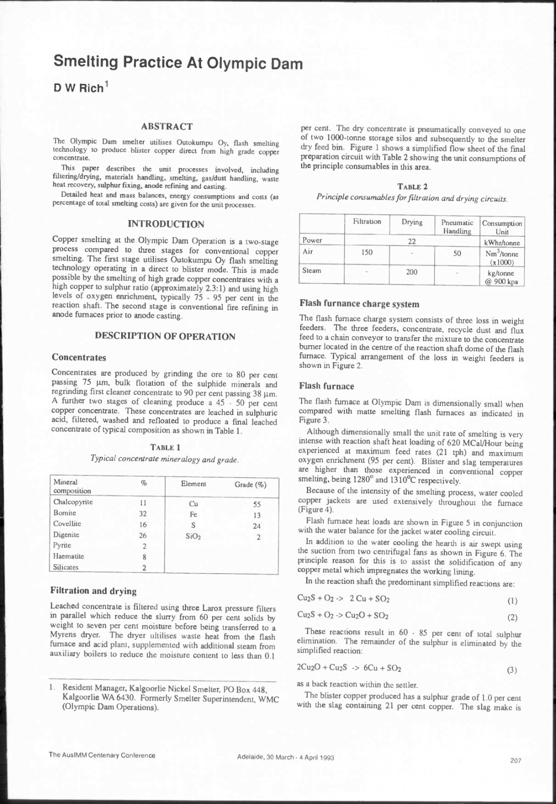 First page of Smelting Practice At Olympic Dam