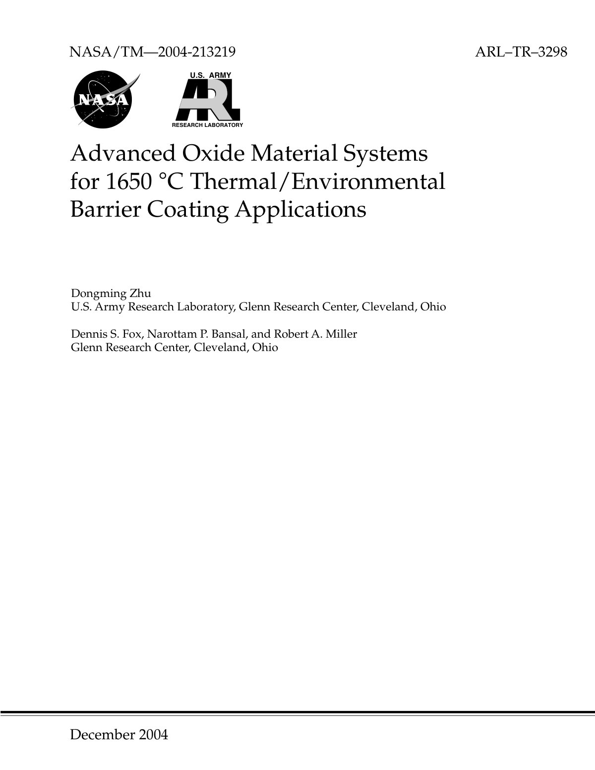 First page of Advanced Oxide Material Systems for 1650 °C Thermal/Environmental Barrier Coating Applications